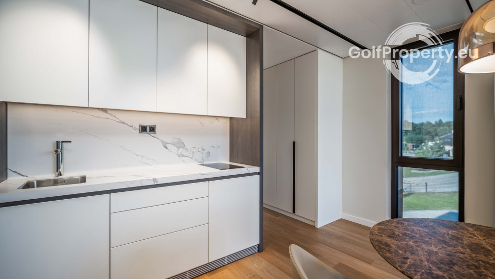 Luxury apartment by the lake with a private beach.